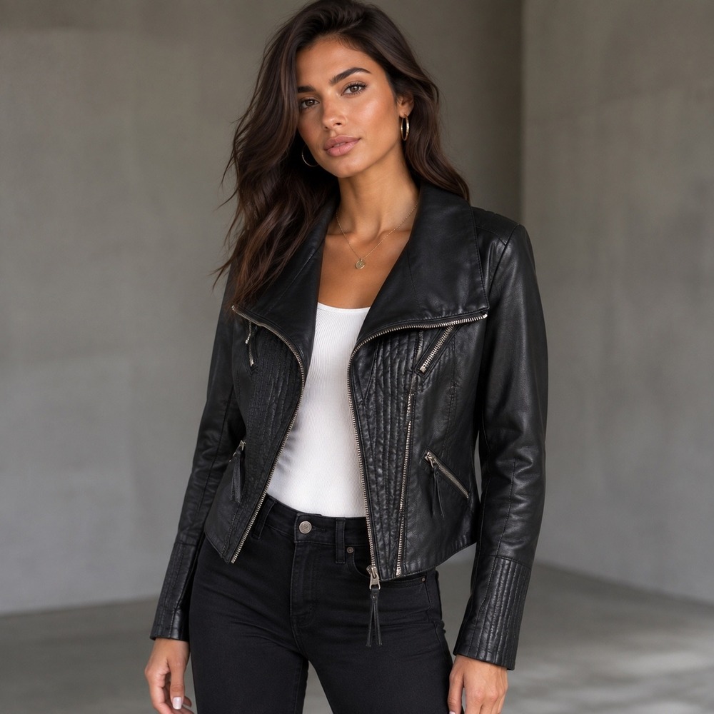 Lulus Black Vegan Leather Moto Jacket XS NWT Zip Biker Vixen Witchy Provocative